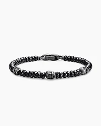 Memento Mori Skull Station Bracelet Sterling Silver with Black Spinel, 6mm