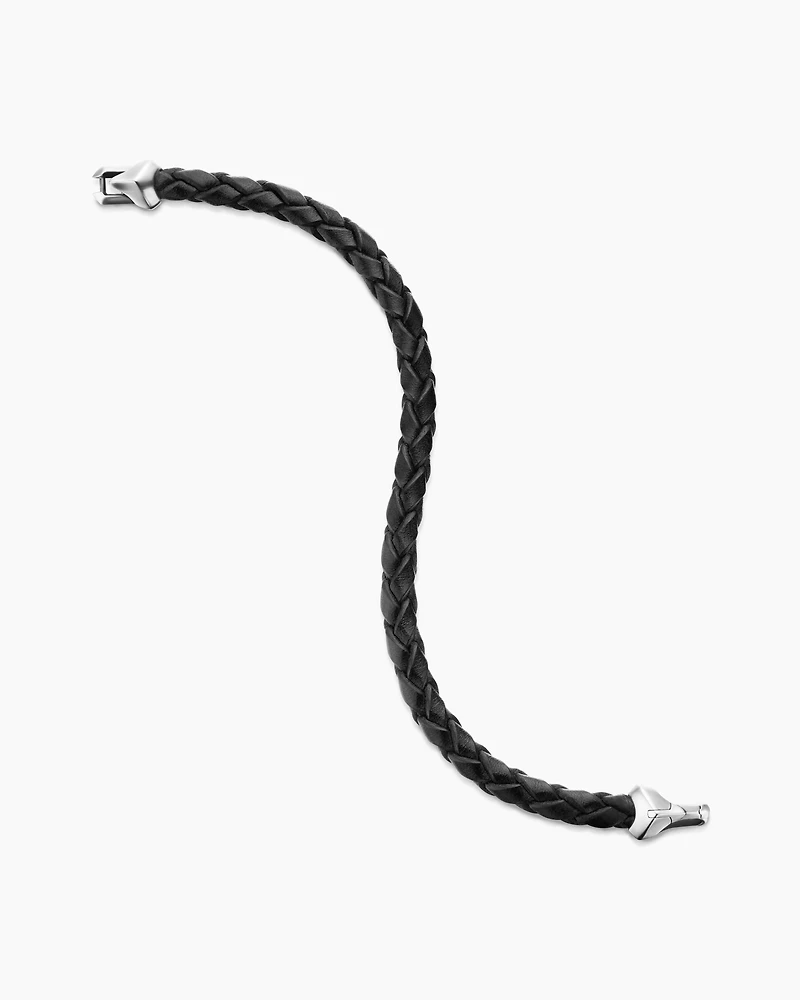 Armoury® Bracelet in Black Leather with Sterling Silver, 6.6mm