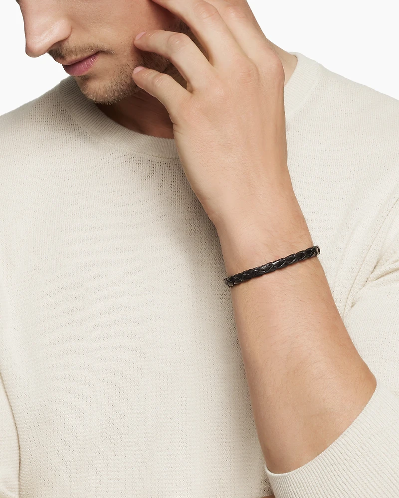Armoury® Bracelet in Black Leather with Sterling Silver, 6.6mm