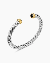 Cable Cuff Bracelet Sterling Silver with 18K Yellow Gold and Black Onyx, 6mm