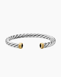 Cable Cuff Bracelet Sterling Silver with 18K Yellow Gold and Black Onyx, 6mm