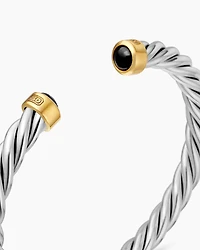 Cable Cuff Bracelet Sterling Silver with 18K Yellow Gold and Black Onyx, 6mm