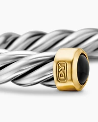 Cable Cuff Bracelet Sterling Silver with 18K Yellow Gold and Black Onyx, 6mm