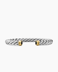 Cable Cuff Bracelet Sterling Silver with 18K Yellow Gold and Black Onyx, 6mm