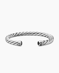 Cable Cuff Bracelet Sterling Silver with Black Onyx, 6mm