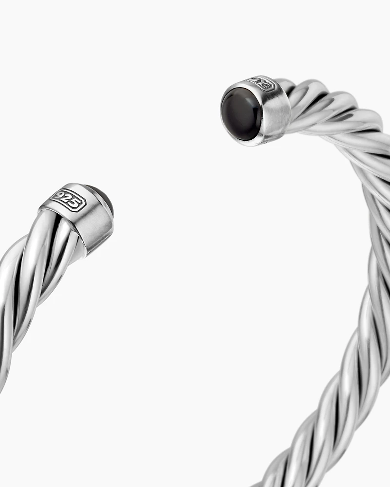 Cable Cuff Bracelet Sterling Silver with Black Onyx, 6mm