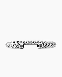 Cable Cuff Bracelet Sterling Silver with Black Onyx, 6mm