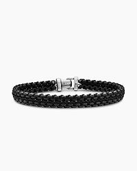 Woven Box Chain Bracelet Sterling Silver with Black Stainless Steel and Nylon, 10mm