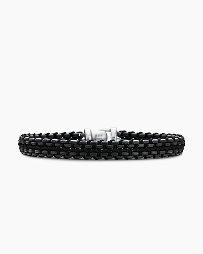 Woven Box Chain Bracelet Sterling Silver with Black Stainless Steel and Nylon, 10mm