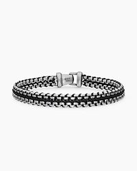 Woven Box Chain Bracelet in Sterling Silver with Black Nylon, 10mm