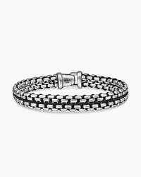 Woven Box Chain Bracelet Sterling Silver with Black Nylon, 12mm