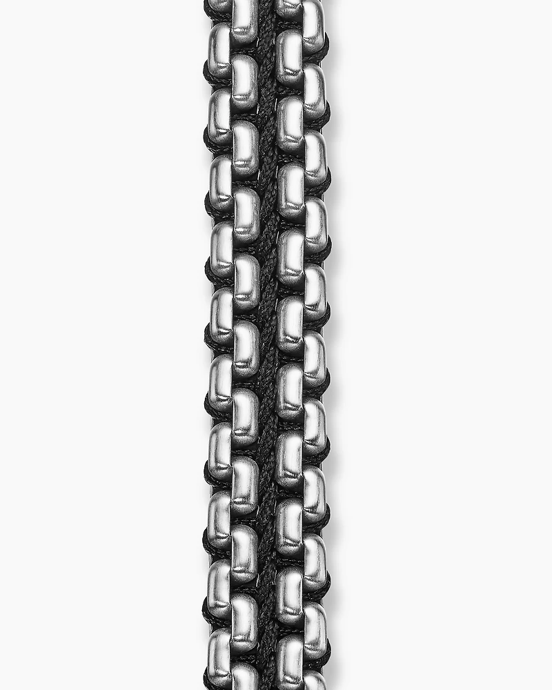 Woven Box Chain Bracelet Sterling Silver with Black Nylon, 12mm