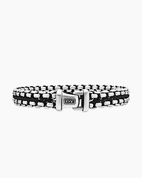 Woven Box Chain Bracelet Sterling Silver with Black Nylon, 12mm