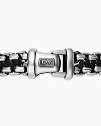 Woven Box Chain Bracelet Sterling Silver with Black Nylon, 12mm