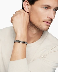 Woven Box Chain Bracelet Sterling Silver with Black Nylon, 12mm