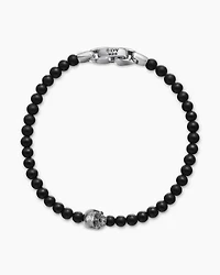 Memento Mori Skull Station Bracelet Sterling Silver with Black Onyx, 4mm