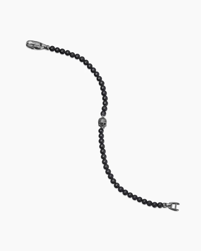 Memento Mori Skull Station Bracelet Sterling Silver with Black Onyx, 4mm