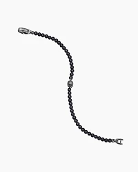 Memento Mori Skull Station Bracelet Sterling Silver with Black Onyx, 4mm