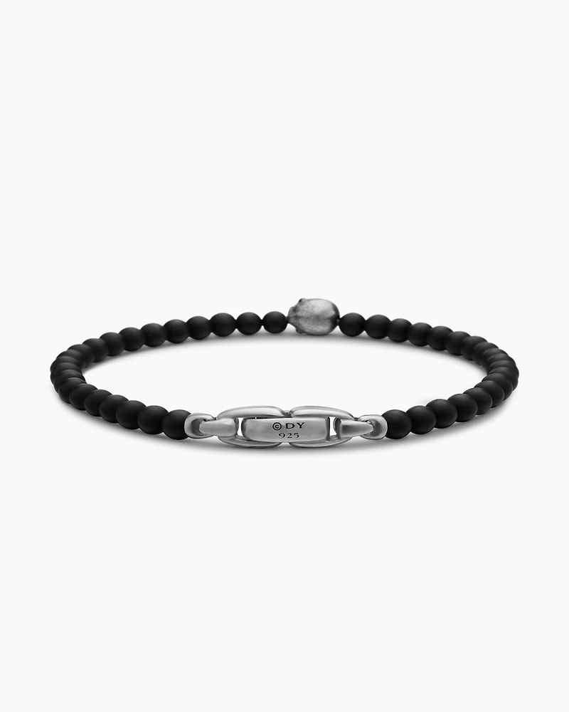 Memento Mori Skull Station Bracelet Sterling Silver with Black Onyx, 4mm
