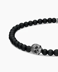 Memento Mori Skull Station Bracelet Sterling Silver with Black Onyx, 4mm