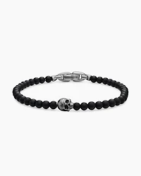 Memento Mori Skull Station Bracelet Sterling Silver with Black Onyx, 4mm
