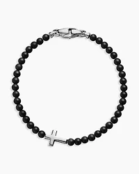 Spiritual Beads Cross Station Bracelet Sterling Silver with Black Onyx, 4mm