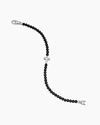 Spiritual Beads Cross Station Bracelet Sterling Silver with Black Onyx, 4mm