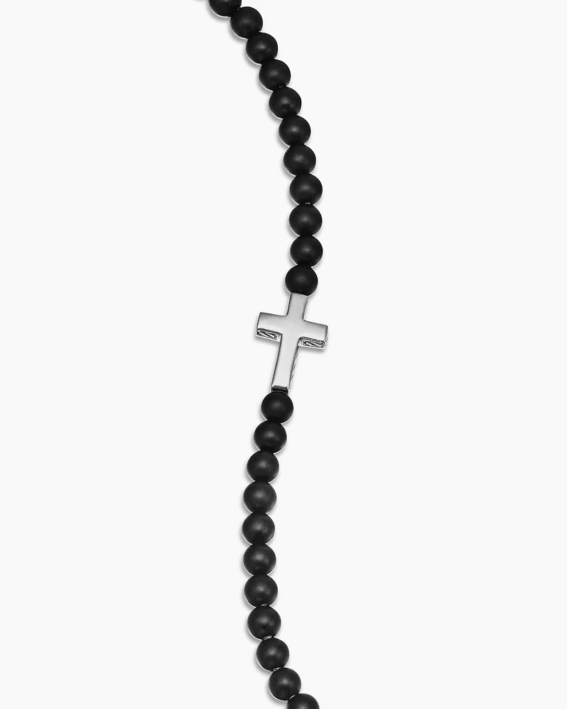Spiritual Beads Cross Station Bracelet Sterling Silver with Black Onyx, 4mm