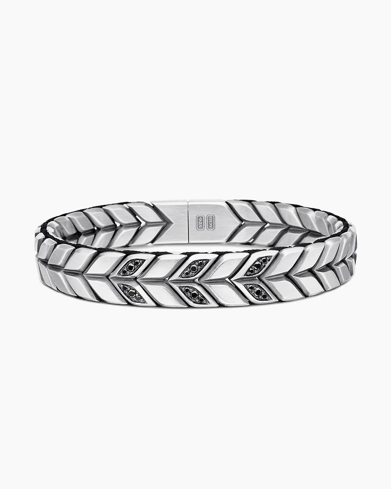 Chevron Woven Bracelet Sterling Silver with Black Diamonds and Nylon
