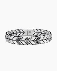 Chevron Woven Bracelet Sterling Silver with Black Diamonds and Nylon