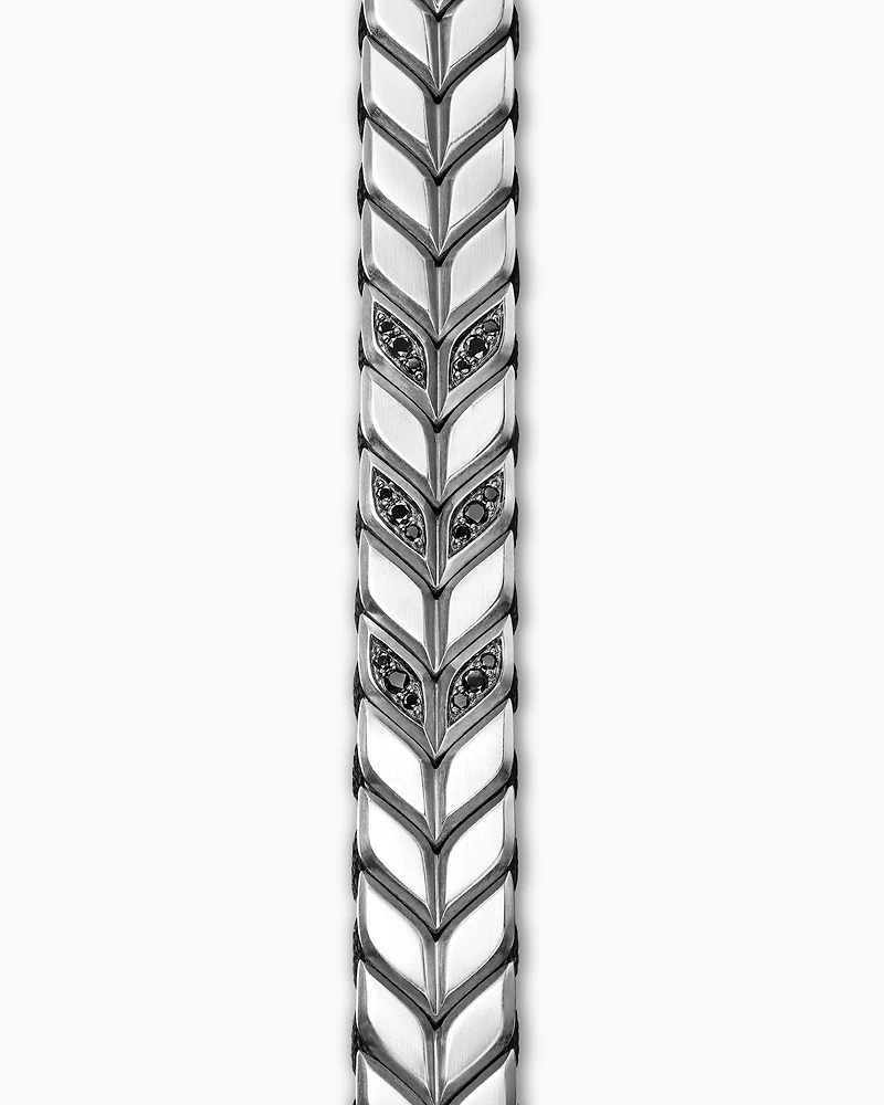 Chevron Woven Bracelet Sterling Silver with Black Diamonds and Nylon