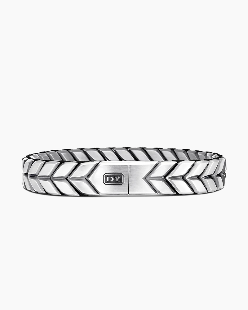 Chevron Woven Bracelet Sterling Silver with Black Diamonds and Nylon