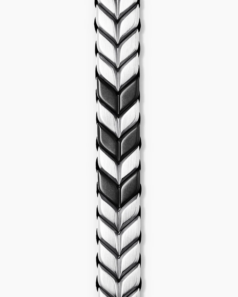 Chevron Woven Bracelet in Black Titanium with Sterling Silver and Black Nylon, 12mm