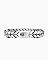 Chevron Woven Bracelet in Black Titanium with Sterling Silver and Black Nylon, 12mm