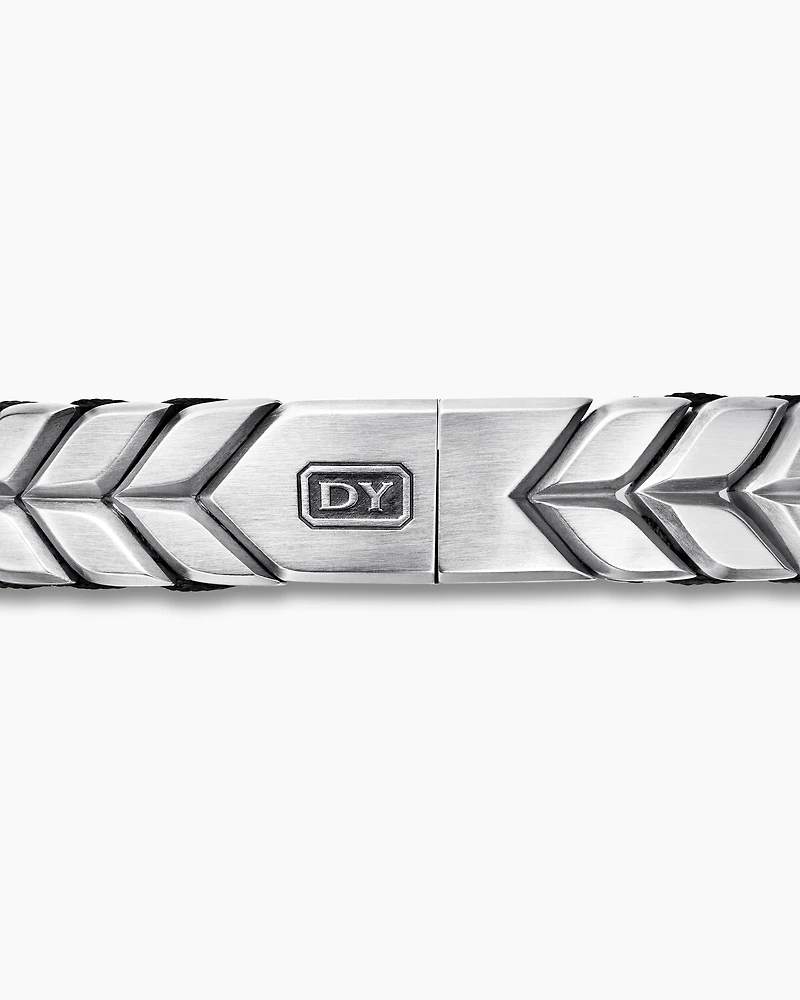 Chevron Woven Bracelet in Black Titanium with Sterling Silver and Black Nylon, 12mm