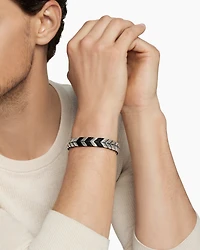 Chevron Woven Bracelet in Black Titanium with Sterling Silver and Black Nylon, 12mm