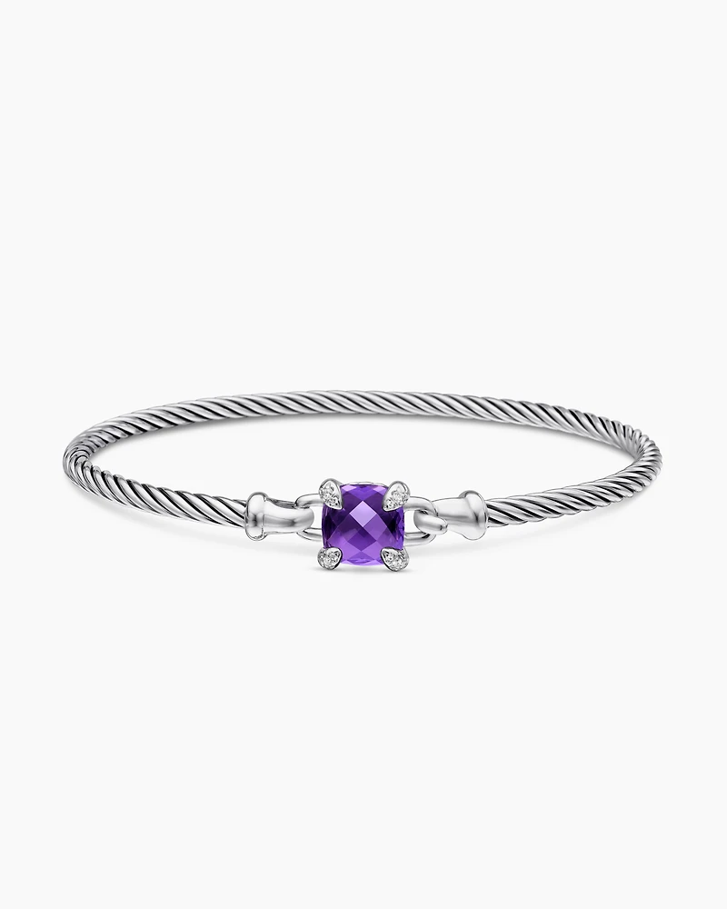 Chatelaine® Bracelet Sterling Silver with Amethyst and Diamonds, 3mm