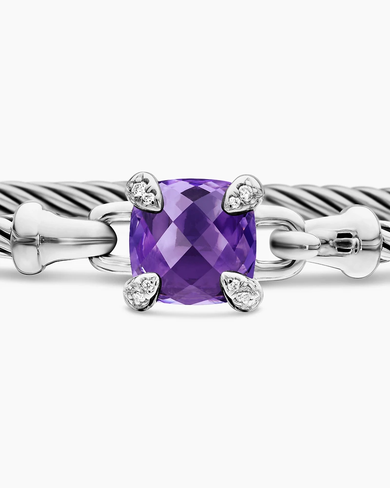 Chatelaine® Bracelet Sterling Silver with Amethyst and Diamonds, 3mm