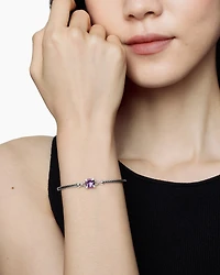 Chatelaine® Bracelet Sterling Silver with Amethyst and Diamonds, 3mm