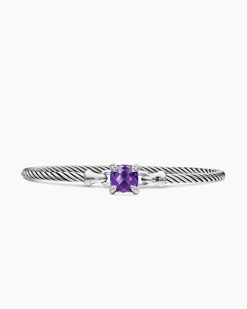 Chatelaine® Bracelet Sterling Silver with Amethyst and Diamonds, 3mm