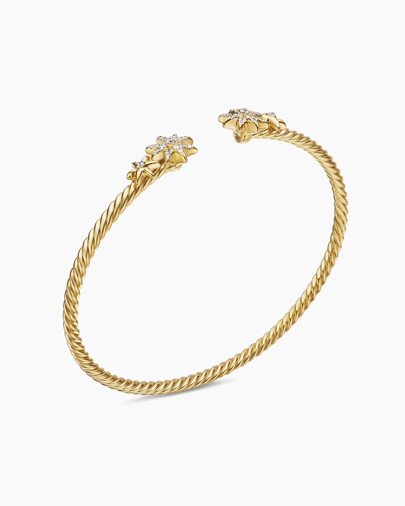 Petite Starburst Cable Bracelet 18K Yellow Gold with Diamonds, 2.6mm