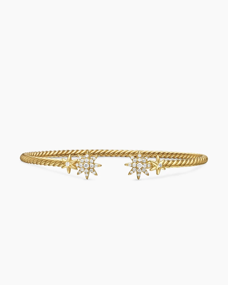 Petite Starburst Cable Bracelet 18K Yellow Gold with Diamonds, 2.6mm