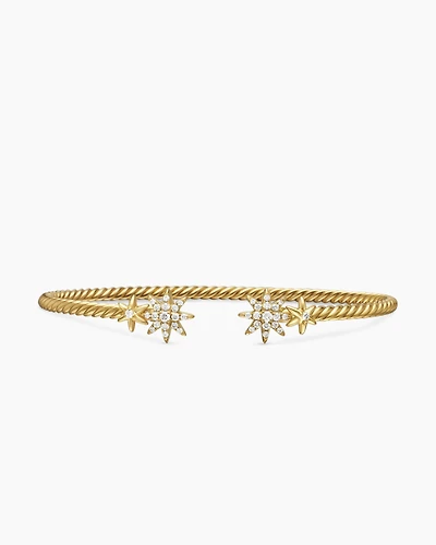 Petite Starburst Cable Bracelet 18K Yellow Gold with Diamonds, 2.6mm