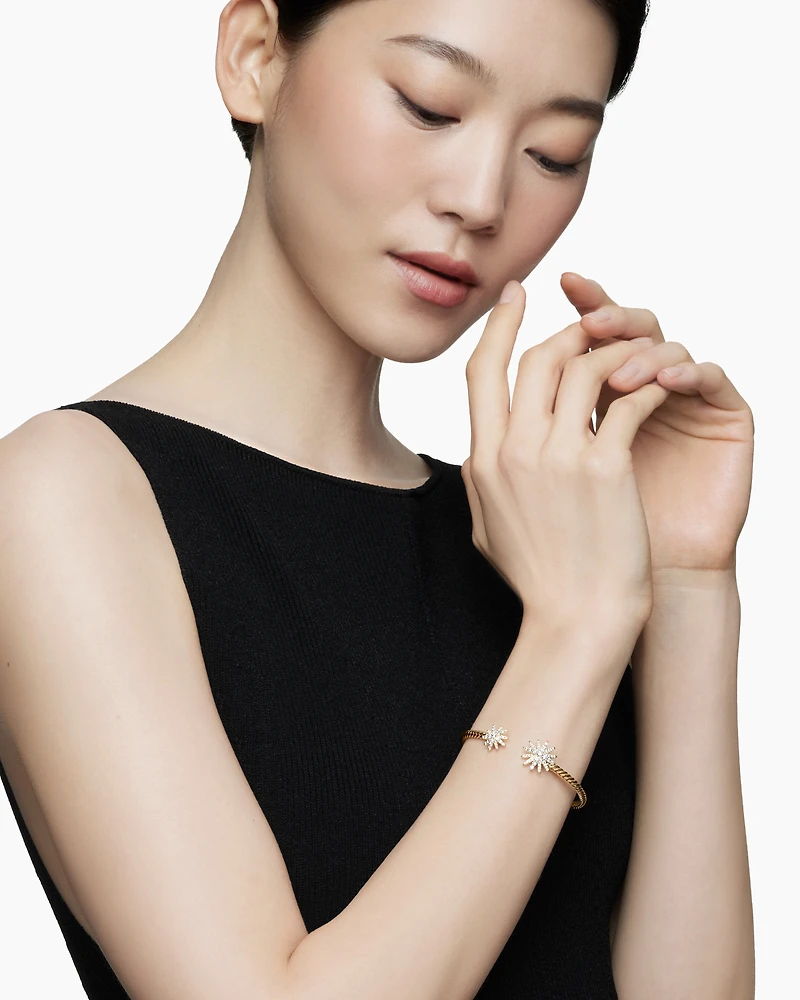 Starburst Cable Bracelet 18K Yellow Gold with Diamonds, 3.5mm