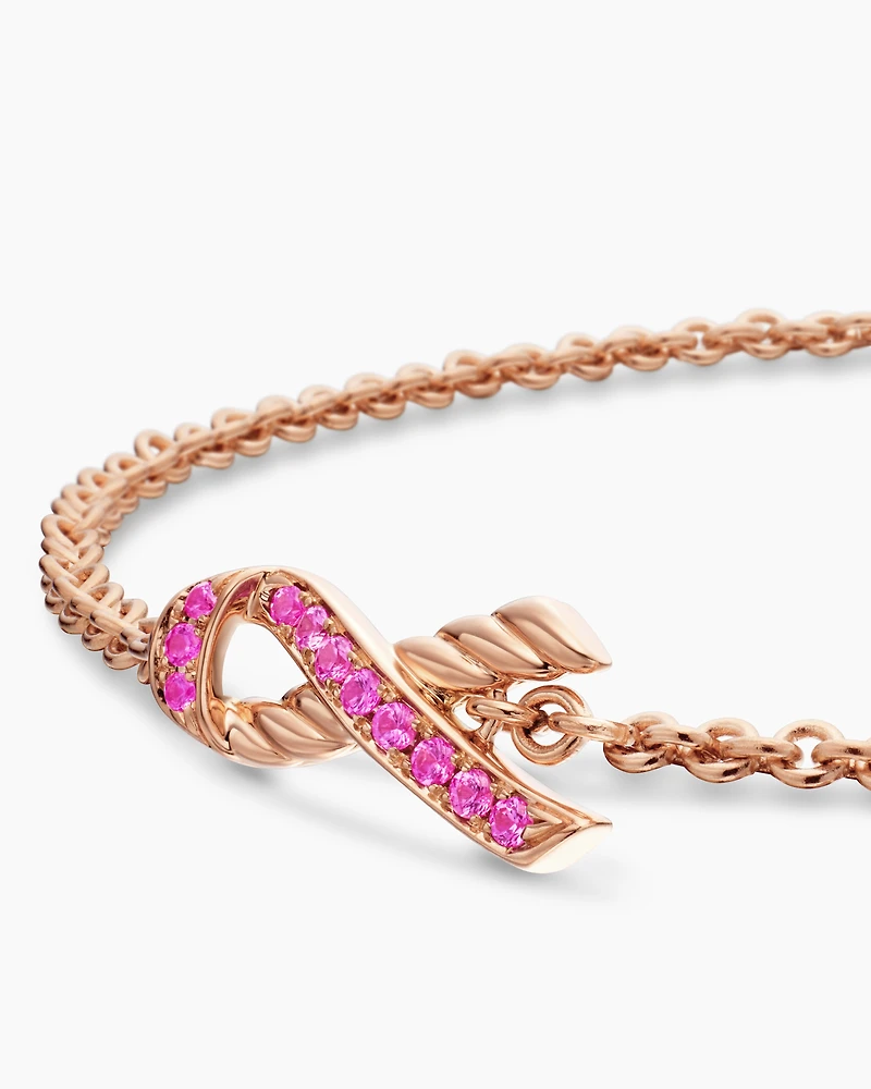 Cable Collectibles® Ribbon Chain Bracelet in 18K Rose Gold with Pavé Pink Sapphires, 15mm
