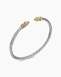 Petite Helena Classic Cable Bracelet Sterling Silver with 18K Yellow Gold, Gold Domes and Diamonds, 3mm