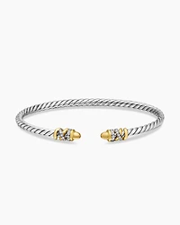 Petite Helena Classic Cable Bracelet Sterling Silver with 18K Yellow Gold, Gold Domes and Diamonds, 3mm
