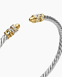 Petite Helena Classic Cable Bracelet Sterling Silver with 18K Yellow Gold, Gold Domes and Diamonds, 3mm