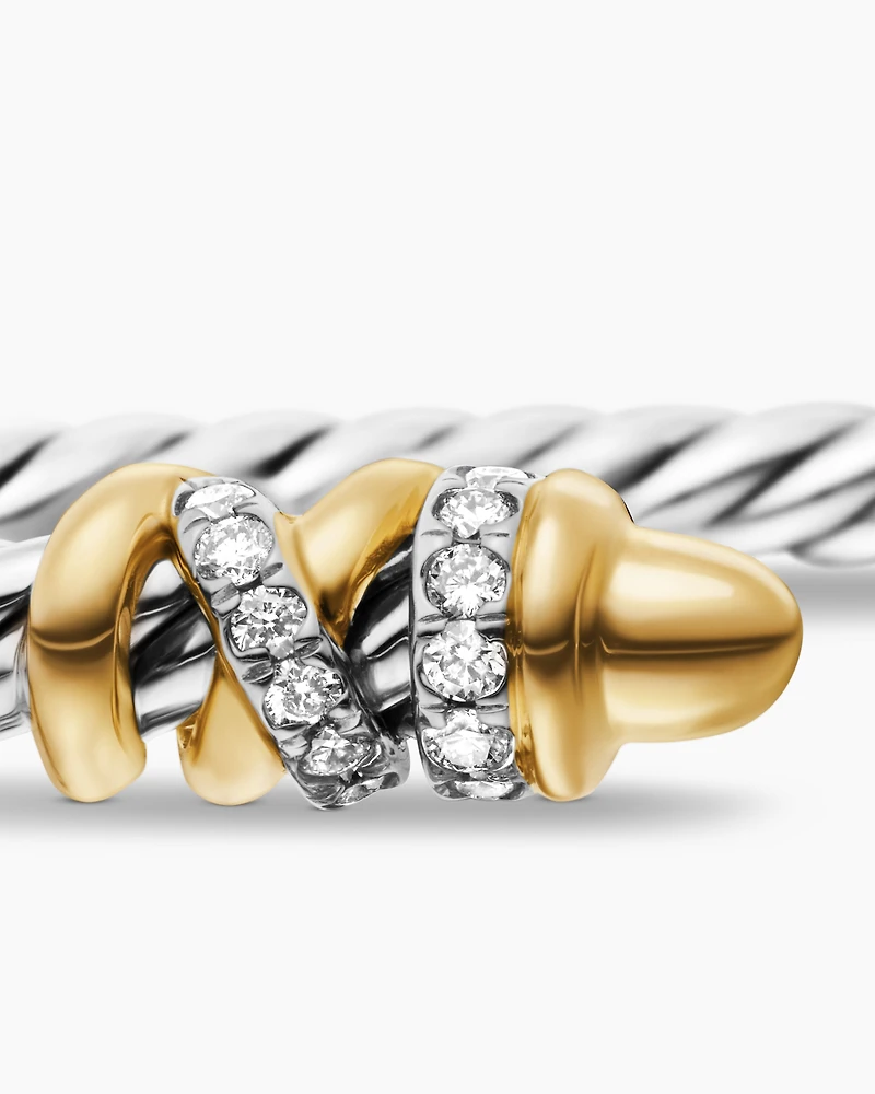Petite Helena Classic Cable Bracelet Sterling Silver with 18K Yellow Gold, Gold Domes and Diamonds, 3mm