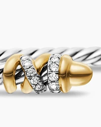 Petite Helena Classic Cable Bracelet Sterling Silver with 18K Yellow Gold, Gold Domes and Diamonds, 3mm